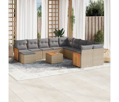Set de sofás de jardín 12 pzas y cojines ratán sintético marrón