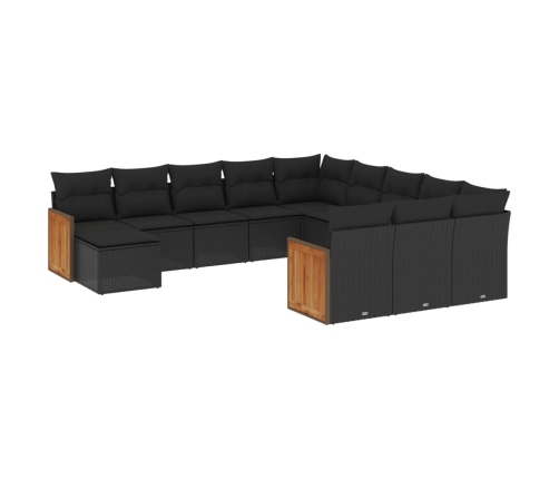 Set de sofás de jardín 12 piezas cojines ratán sintético negro