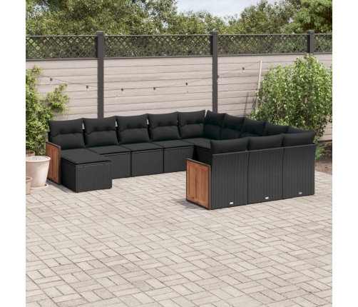 Set de sofás de jardín 12 piezas cojines ratán sintético negro