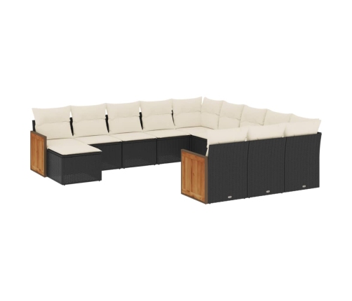 Set de sofás de jardín 12 piezas cojines ratán sintético negro