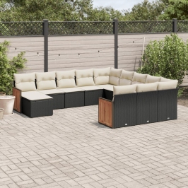 Set de sofás de jardín 12 piezas cojines ratán sintético negro