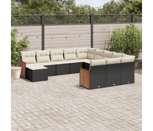 Set de sofás de jardín 12 piezas cojines ratán sintético negro