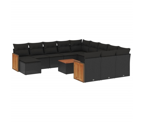 Set de sofás de jardín y cojines 13 pzas ratán sintético negro
