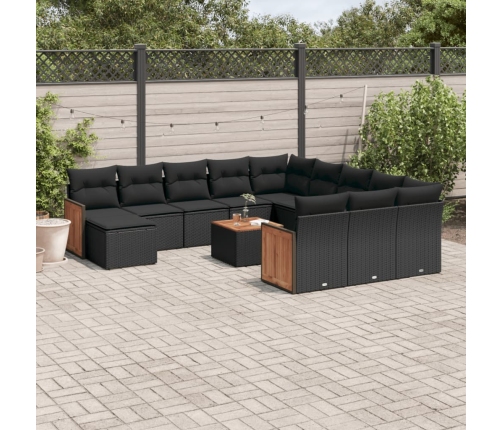 Set de sofás de jardín y cojines 13 pzas ratán sintético negro