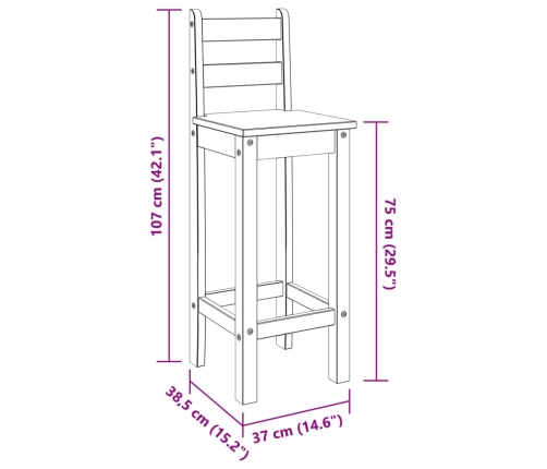 Taburetes altos 2 uds madera maciza de pino gris