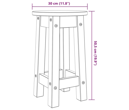 Taburetes altos de cocina 2 uds madera maciza de pino