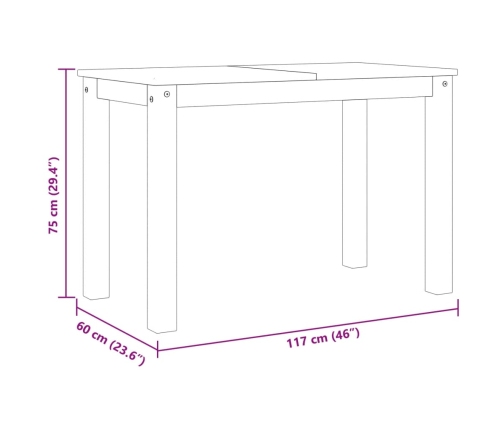 Mesa de comedor Panama madera maciza de pino gris 117x60x75 cm