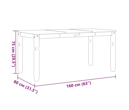 Mesa de comedor Corona madera maciza de pino gris 160x80x75 cm