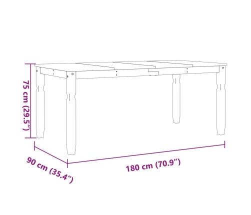 Mesa de comedor Corona madera maciza de pino gris 180x90x75 cm