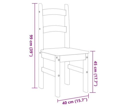 Sillas de comedor 2 uds madera maciza de pino 40x46x99 cm