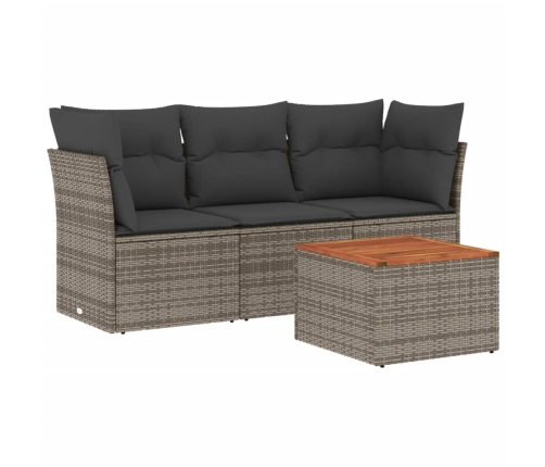 Set de sofás de jardín 4 pzas y cojines ratán sintético gris