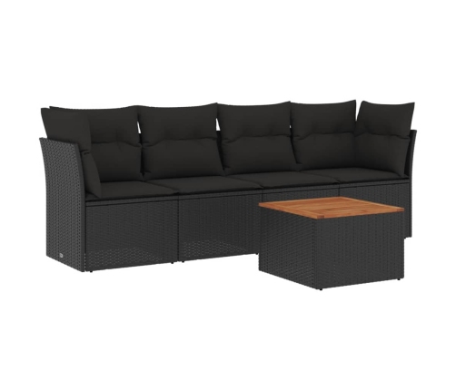 Set de muebles de jardín 5 pzas y cojines ratán sintético negro