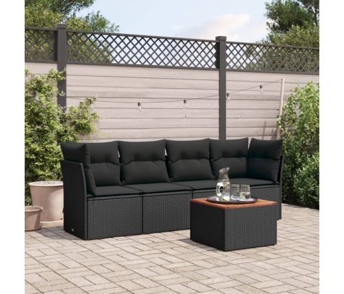 Set de muebles de jardín 5 pzas y cojines ratán sintético negro
