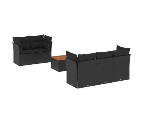 Set de sofás de jardín 6 piezas y cojines ratán sintético negro