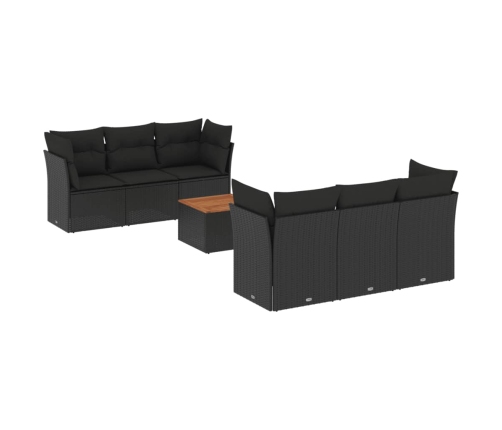 Set de comedor de jardín 7 pzas y cojines ratán sintético negro