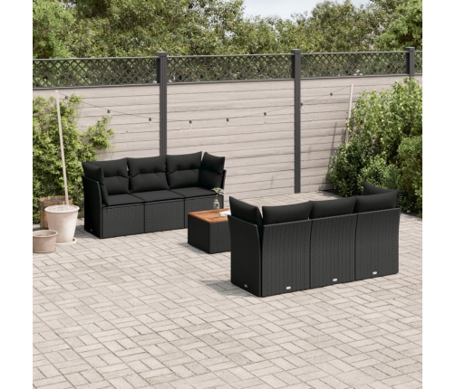 Set de comedor de jardín 7 pzas y cojines ratán sintético negro
