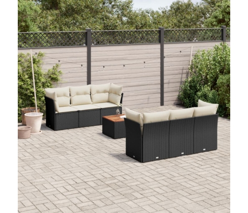 Set de comedor de jardín 7 pzas y cojines ratán sintético negro