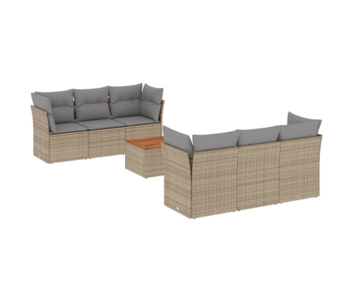 Set sofás de jardín 7 piezas y cojines ratán sintético beige