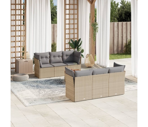 Set sofás de jardín 7 piezas y cojines ratán sintético beige