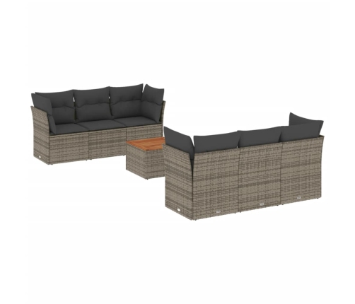 Set de sofás de jardín 7 piezas con cojines ratán PE gris