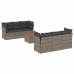 Set de sofás de jardín 7 piezas con cojines ratán PE gris