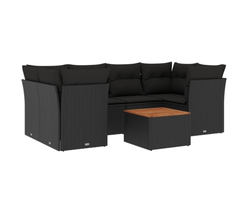 Set de comedor de jardín 7 pzas y cojines ratán sintético negro