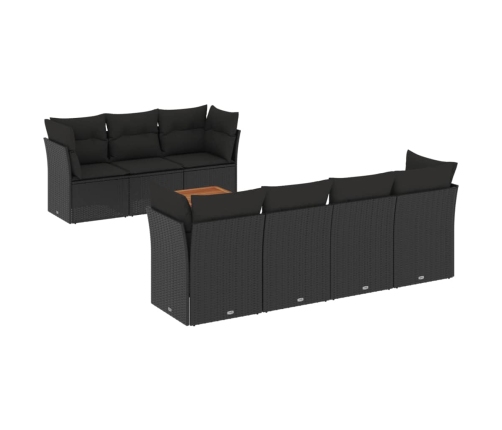 Set de sofás de jardín 8 piezas y cojines ratán sintético negro