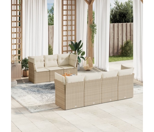 Juego de sofás de jardín con cojines beige 8 pzas ratán PE