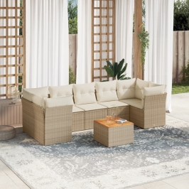 Juego de sofás de jardín con cojines beige 8 pzas ratán PE