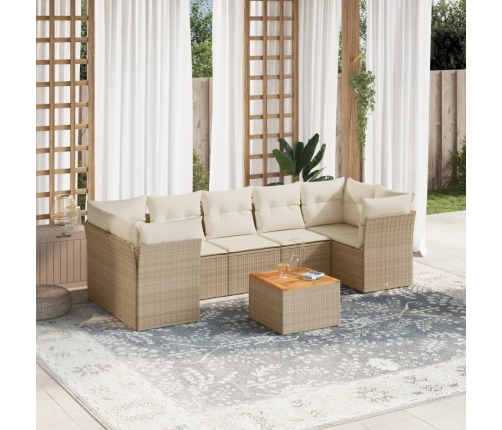 Juego de sofás de jardín con cojines beige 8 pzas ratán PE