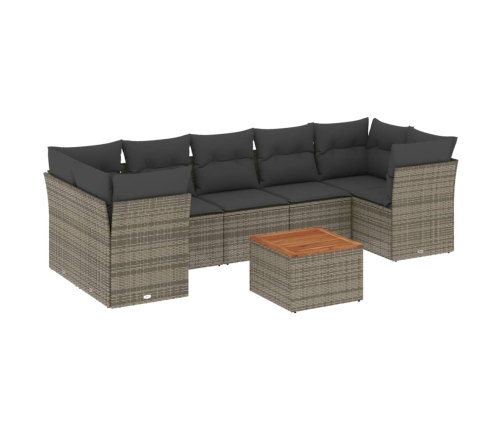 Set de sofás de jardín 8 pzas y cojines ratán sintético gris