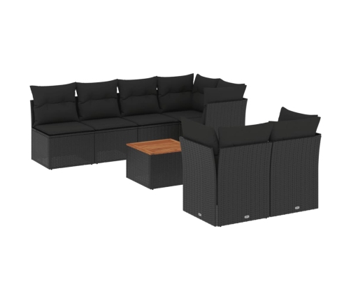 Set de sofás de jardín 8 piezas y cojines ratán sintético negro