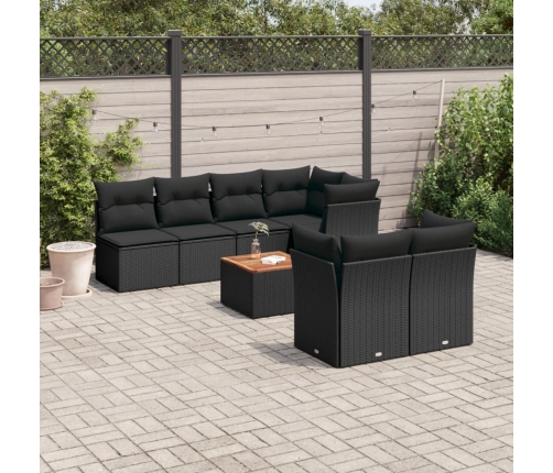 Set de sofás de jardín 8 piezas y cojines ratán sintético negro