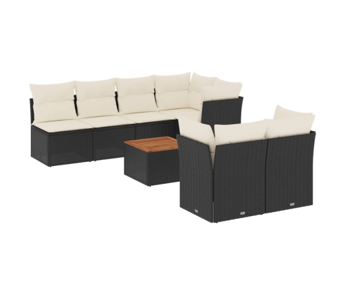 Set de sofás de jardín 8 piezas y cojines ratán sintético negro