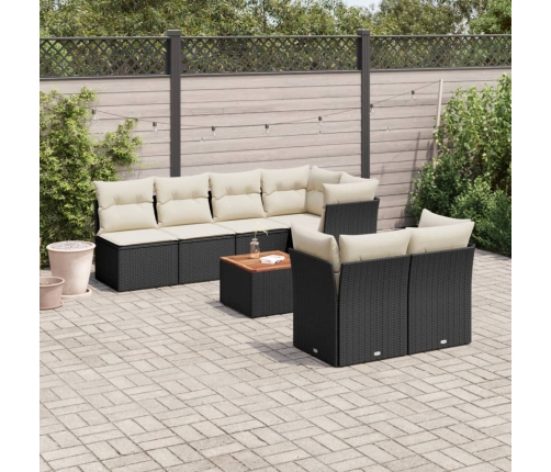 Set de sofás de jardín 8 piezas y cojines ratán sintético negro