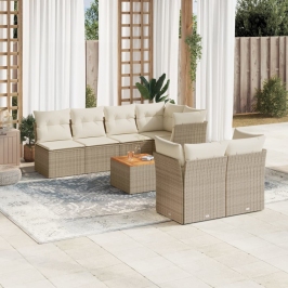 Juego de sofás de jardín con cojines beige 8 pzas ratán PE