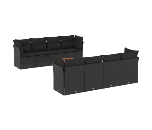 Set de sofás de jardín 8 piezas y cojines ratán sintético negro