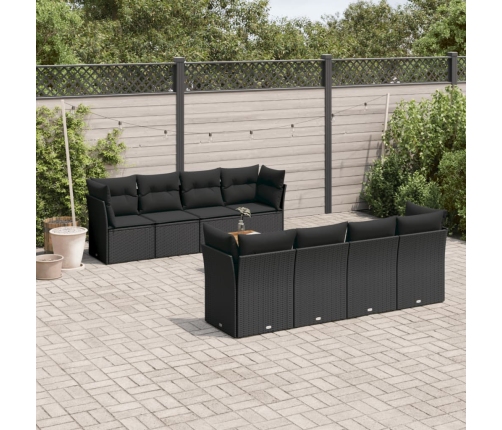 Set de sofás de jardín 8 piezas y cojines ratán sintético negro