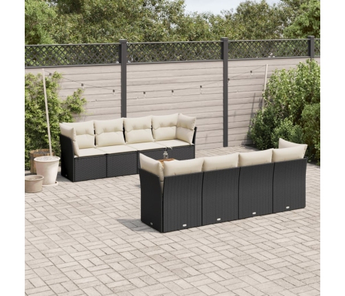 Set de sofás de jardín 8 piezas y cojines ratán sintético negro