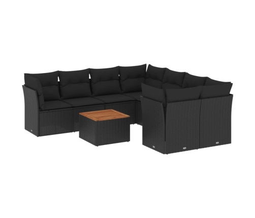 Set de sofás de jardín 8 piezas y cojines ratán sintético negro