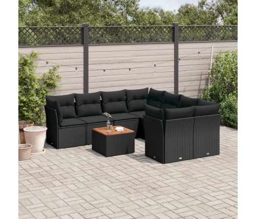 Set de sofás de jardín 8 piezas y cojines ratán sintético negro
