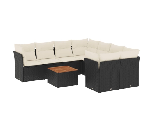 Set de sofás de jardín 8 piezas y cojines ratán sintético negro