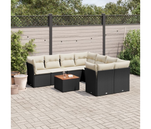 Set de sofás de jardín 8 piezas y cojines ratán sintético negro