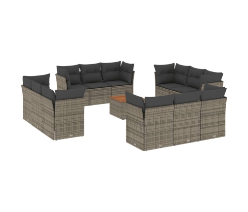 Set sofás de jardín con cojines 13 piezas ratán sintético gris