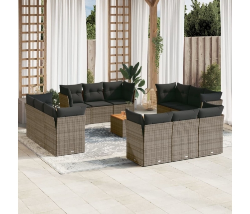 Set sofás de jardín con cojines 13 piezas ratán sintético gris