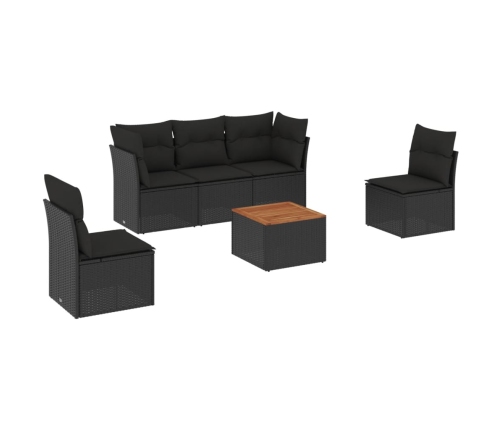 Set de sofás de jardín 6 piezas y cojines ratán sintético negro