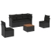 Set de sofás de jardín 6 piezas y cojines ratán sintético negro