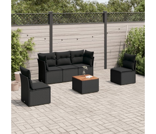 Set de sofás de jardín 6 piezas y cojines ratán sintético negro