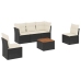 Set de sofás de jardín 6 piezas y cojines ratán sintético negro