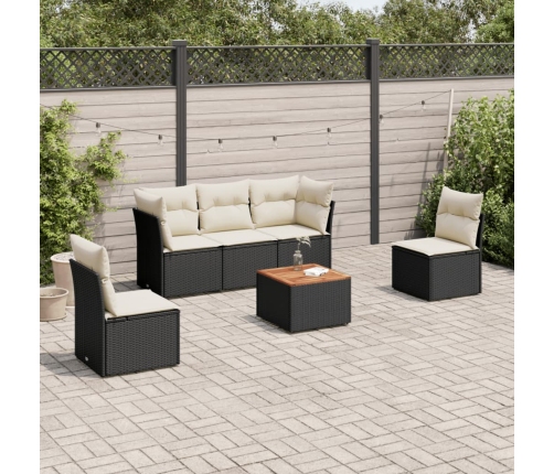 Set de sofás de jardín 6 piezas y cojines ratán sintético negro